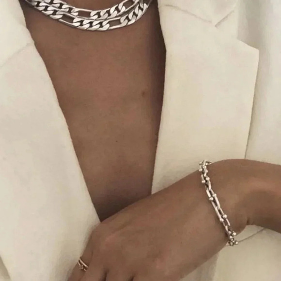 925 Sterling Silver Hardware Chain U Link Bracelet - Picture 8 of 8